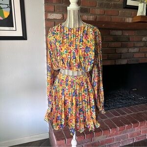Endless Rose Floral Pleated Skirt & Blouse Set Yellow Sz S/M